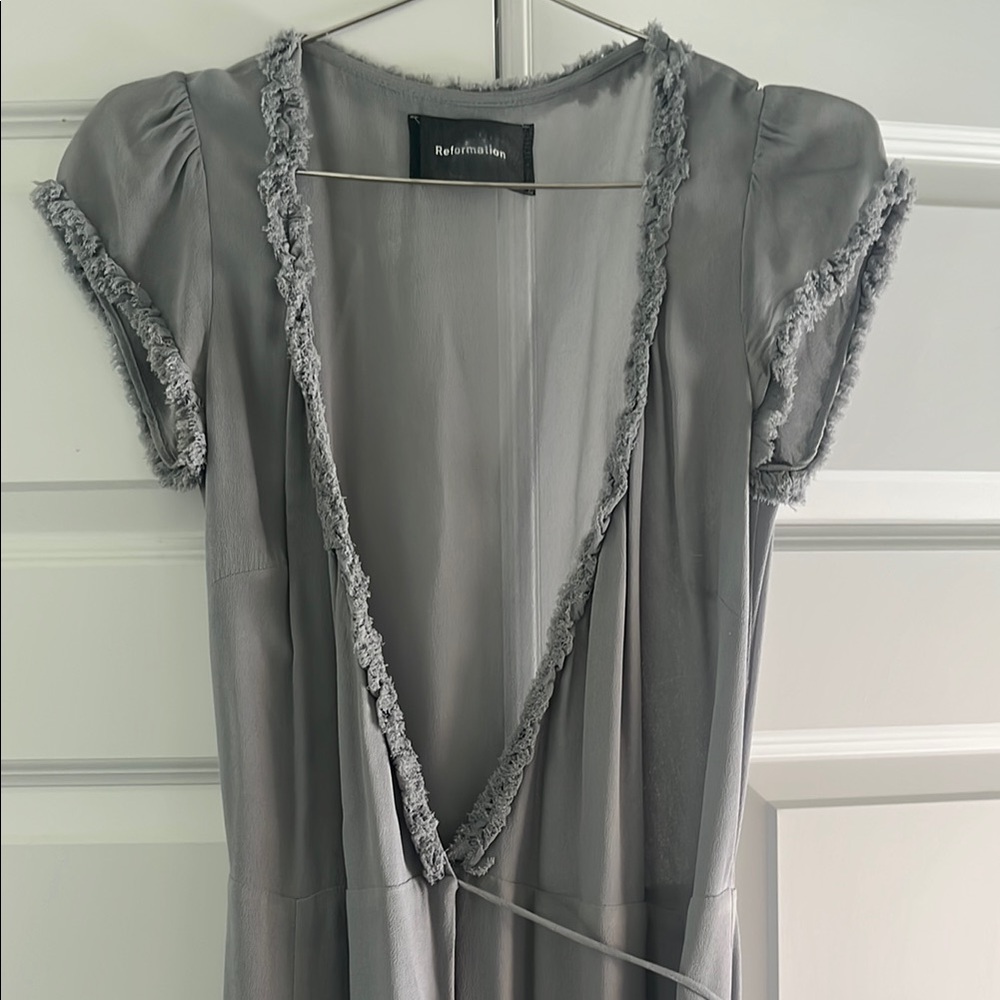 Reformation Charcoal Frayed Midi Dress